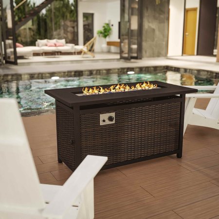 FLASH FURNITURE Black/Espresso 50,000 BTU Patio Fire Pit Table YO-GYM81008-BK-GG